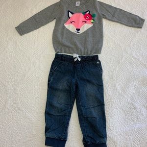 Carter Pink  Foxy Sweater and pants. Size 24 Months